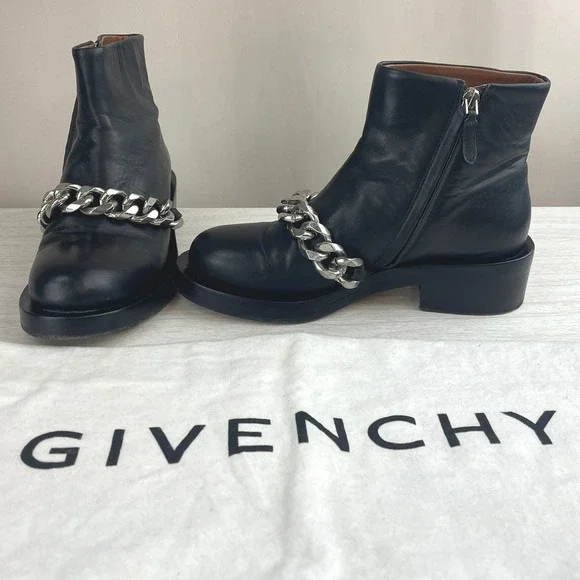 GIVENCHY Womens (6) Leather Chain Moto Combat Ankle Zip Boot Grunge Y2K Bag - Picture 2 of 12